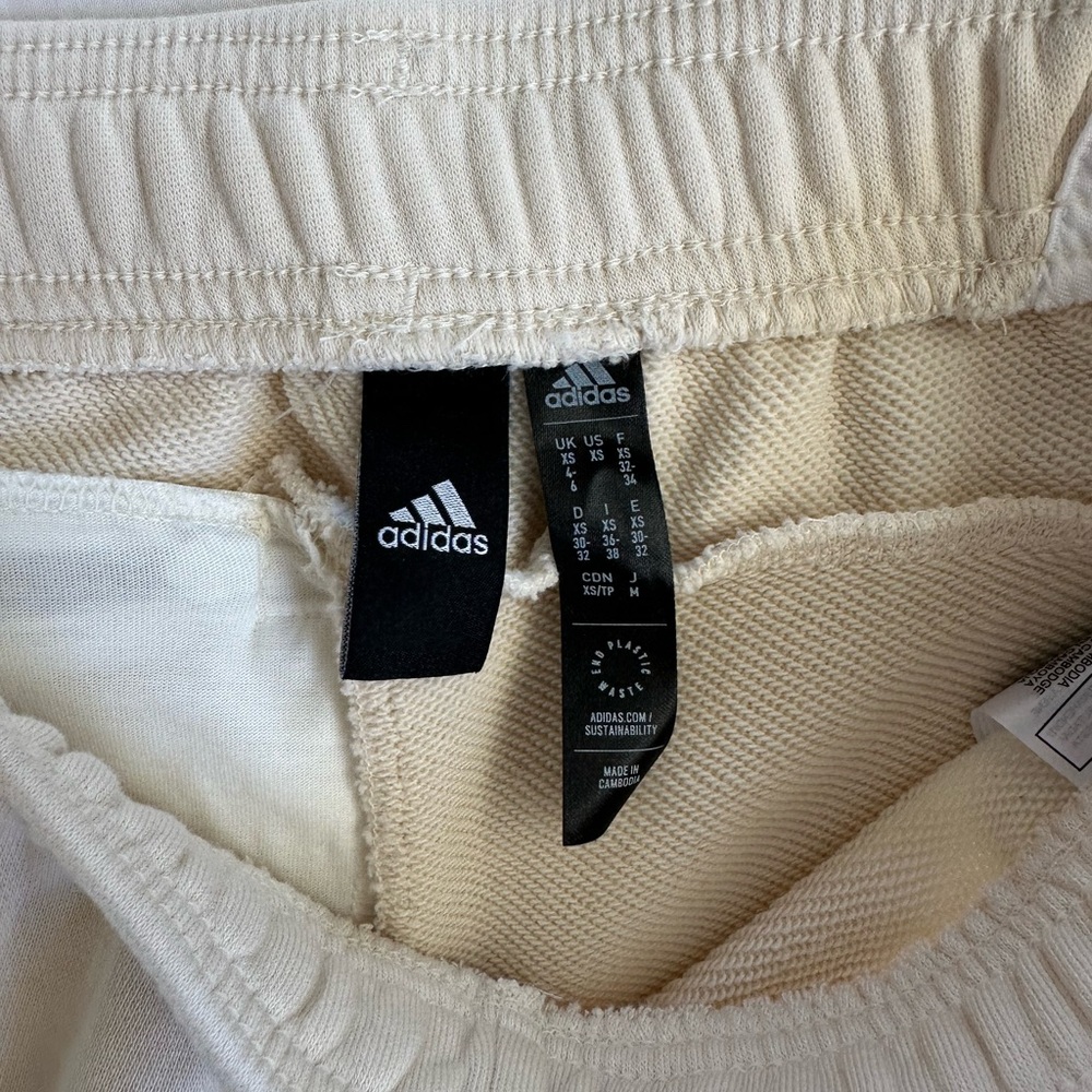 Adidas Cream Athletic Shorts with Signature Stripes - Picture 4 of 5
